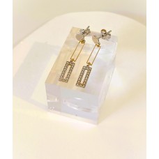 Σκουλαρίκια σε Κίτρινο Χρυσό 9Κ και Λευκόχρυσο - Ορθογώνιοι Κρίκοι (ένας με ζιργκόν) (μέρος σετ) (E320)